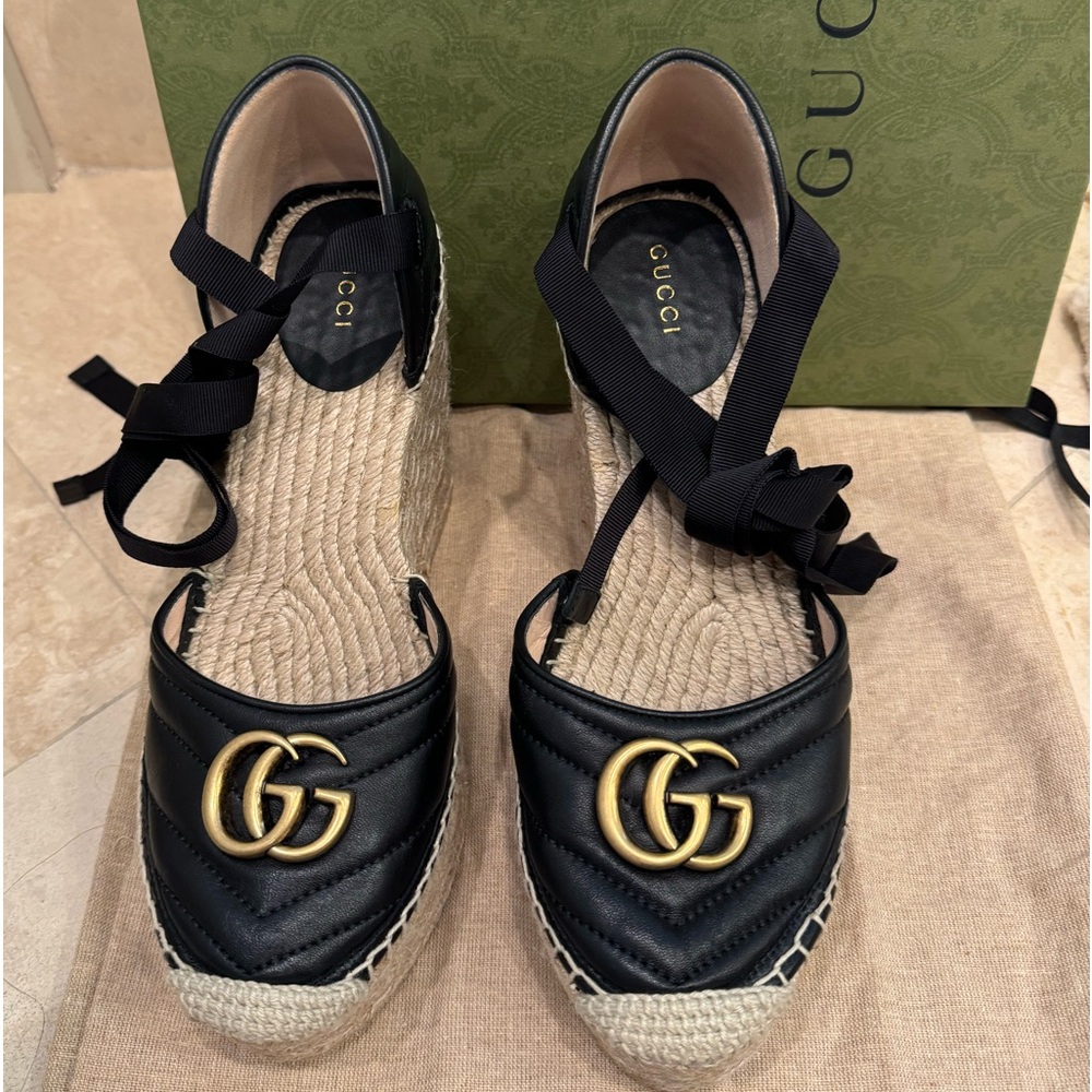 Gucci Black Leather Espadrilles